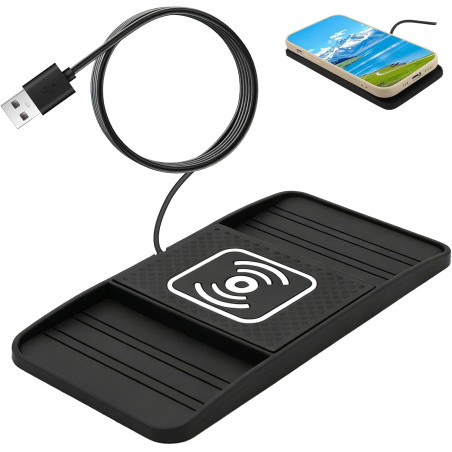 15W Chargeur Voiture Induction Rapide USB Chargeur sans Fil Voiture avec Design à Double Encoche Tapis de Charge Rapide Antidéra
