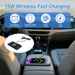 15W Chargeur Voiture Induction Rapide USB Chargeur sans Fil Voiture avec Design à Double Encoche Tapis de Charge Rapide Antidéra