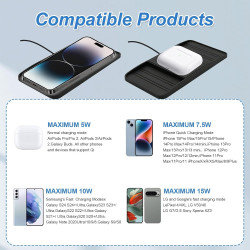 15W Chargeur Voiture Induction Rapide USB Chargeur sans Fil Voiture avec Design à Double Encoche Tapis de Charge Rapide Antidéra
