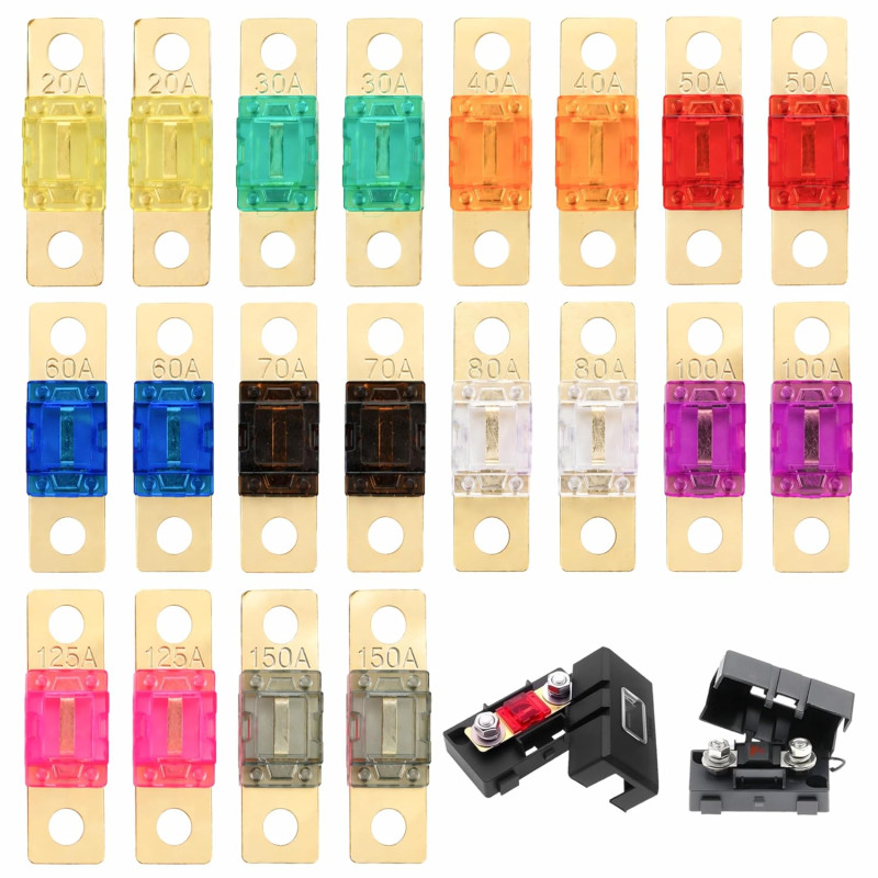 20 Pièce Mini‑Fusibles Voiture — Assortiment Fusibles Midi et Fusible Mini, 2 Pièces par Ampérage, Haute Résistance Thermique et