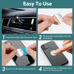Lot de 2 Support Téléphone Voiture Magnétique pour Grille de Ventilation, Support Voiture Aimanté Grille Aération Rotatif 360°, 