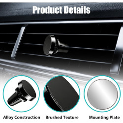 Lot de 2 Support Téléphone Voiture Magnétique pour Grille de Ventilation, Support Voiture Aimanté Grille Aération Rotatif 360°, 