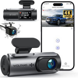 WOLFANG 4K Dashcam Voiture Avant Arrière, Wi-FI Caméra Voiture, Grand Angle 170° G-Capteur, Caméra Embarquée Voiture avec Mode S
