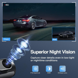 WOLFANG 4K Dashcam Voiture Avant Arrière, Wi-FI Caméra Voiture, Grand Angle 170° G-Capteur, Caméra Embarquée Voiture avec Mode S