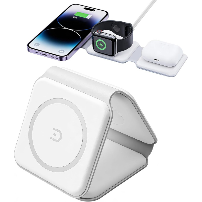 Chargeur Induction sans Fil 3 en 1 Pliable 15W, Station de Recharge sans Fil Magnétique Support Réglable pour iPhone 17/16/15/14