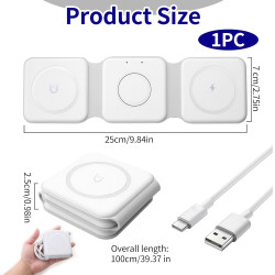 Chargeur Induction sans Fil 3 en 1 Pliable 15W, Station de Recharge sans Fil Magnétique Support Réglable pour iPhone 17/16/15/14