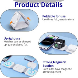 Chargeur Induction sans Fil 3 en 1 Pliable 15W, Station de Recharge sans Fil Magnétique Support Réglable pour iPhone 17/16/15/14
