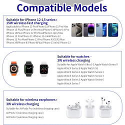 Chargeur Induction sans Fil 3 en 1 Pliable 15W, Station de Recharge sans Fil Magnétique Support Réglable pour iPhone 17/16/15/14