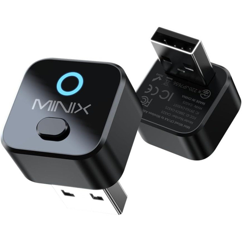 Minix ca525 adaptateur carplay sans fil & android auto, version 2026 2-en-1 filaire vers sans fil, commutation à une touche, com