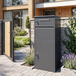 Sillar Boîte aux Lettres et Colis Anthracite (112,3 × 49,6 × 36,6 cm) Boîte à Colis en Acier Résistant aux Intempéries avec Clé 