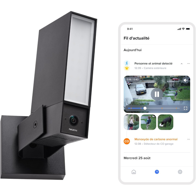 NETATMO Caméra de Surveillance Extérieure, Wi-Fi 5 GHz, 2K HDR, Détection IA Personnes/Véhicules/Animaux, Projecteur LED 12 W, S