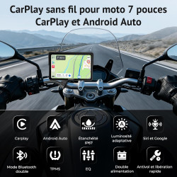 Écran moto carplay 7 pouces w722tpms,carplay et android auto sans fil avec tpms,gps moto écran tactile étanche ip67,double bleut