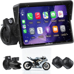 W522tpms écran moto carplay sans fil 5 pouces avec android auto, gps moto avec tpms, écran ips tactile ip67 étanche, commande vo