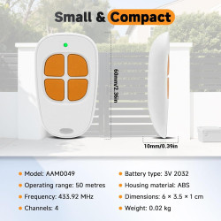 Lot de 1 aam0094 télécommande scs sentinel, 433.92mhz télécommande portail garage, compatible scs motorisation portail et porte 