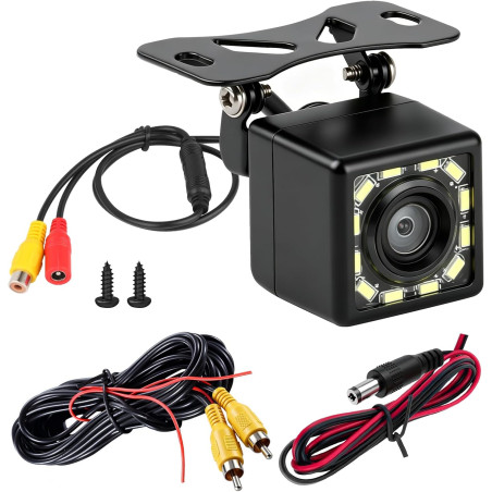 Caméra de Recul pour Voiture HD 1080P, Vision Nocturne 12 LED Grand Angle 170°, IP68 Étanche, Caméra de Stationnement Filaire RC