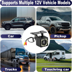 Caméra de Recul pour Voiture HD 1080P, Vision Nocturne 12 LED Grand Angle 170°, IP68 Étanche, Caméra de Stationnement Filaire RC