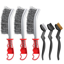 Lot de 6 brosses métalliques à main : 3 grandes brosses en acier inoxydable, 3 petites brosses en acier inoxydable et nylon en l