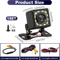 Caméra de Recul pour Voiture HD 1080P, Vision Nocturne 12 LED Grand Angle 170°, IP68 Étanche, Caméra de Stationnement Filaire RC