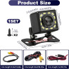 Caméra de Recul pour Voiture HD 1080P, Vision Nocturne 12 LED Grand Angle 170°, IP68 Étanche, Caméra de Stationnement Filaire RC