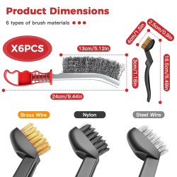 Lot de 6 brosses métalliques à main : 3 grandes brosses en acier inoxydable, 3 petites brosses en acier inoxydable et nylon en l