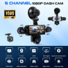 CAMECHO 5 Canaux Vision Nocturne Dashcam 1080P Rotation à 360° Caméra Voiture Embarquée Avant et arrière, 3,16'' Dashcam Mode Pa