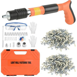 Pistolet à clouer manuel pour béton et acier, 5 niveaux de réglage - Kit complet avec 220 clous, mini pistolet à clouer portable