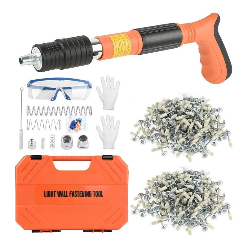Pistolet à clouer manuel pour béton et acier, 5 niveaux de réglage - Kit complet avec 220 clous, mini pistolet à clouer portable