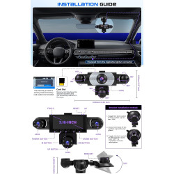 CAMECHO 5 Canaux Vision Nocturne Dashcam 1080P Rotation à 360° Caméra Voiture Embarquée Avant et arrière, 3,16'' Dashcam Mode Pa