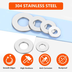 880 Pcs Rondelle M2 M2.5 M3 M4 M5 M6 M8 M10 M12, Rondelles pour Gonds de Porte, Rondelle Plate Métalliques, Rondelles en acier i