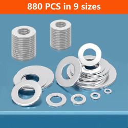 880 Pcs Rondelle M2 M2.5 M3 M4 M5 M6 M8 M10 M12, Rondelles pour Gonds de Porte, Rondelle Plate Métalliques, Rondelles en acier i