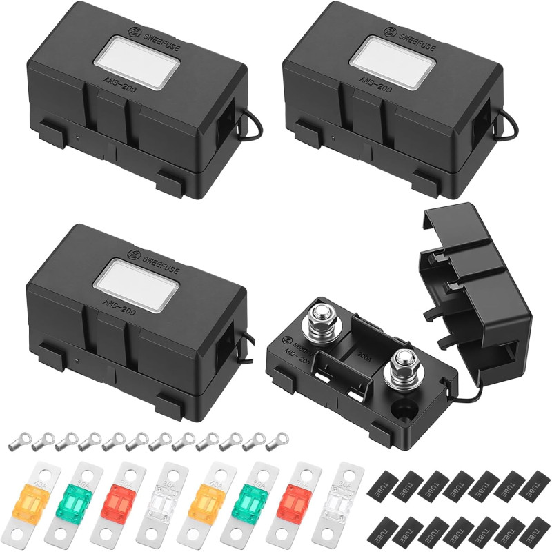 4 Pcs Porte Fusible Voiture, Porte-fusibles Midi/Méga pour Voitures, Bateaux, SUV et camions, avec Fusible 30A 40A 50A 80A, Comp