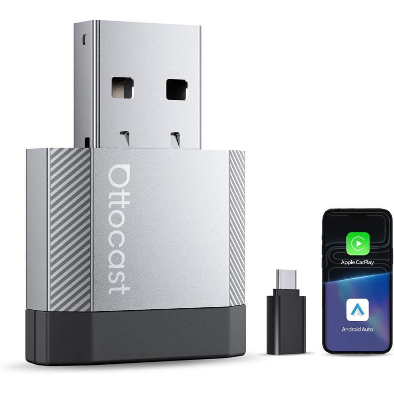 OTTOCAST Mini Nova, Adaptateur 2 en 1 CarPlay Sans Fil et Android Auto Version Améliorée 2026 pour Téléphones iOS et Android, Co