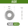 80 Pcs Rondelle M8, Rondelles Inox M8 x 30 x 1,5 mm, Assortiment de Rondelles Plates pour Boulons et Vis, Rondelle en Acier Inox
