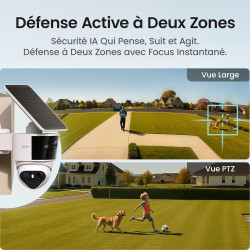 AOSU T2 Pro 3K Camera Surveillance WiFi Exterieure Sans Fil Solaire, Double Caméra 5MP 360° PTZ + 170° Grand Angle Sans Angle Mo