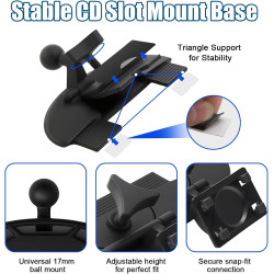 Support Carplay Fente CD pour Carplay, Universel Car CD Player Mount Adaptateur Boule 17 Mm Support CD Slot Amovible 360° Suppor