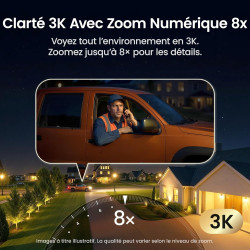 AOSU T2 Pro 3K Camera Surveillance WiFi Exterieure Sans Fil Solaire, Double Caméra 5MP 360° PTZ + 170° Grand Angle Sans Angle Mo