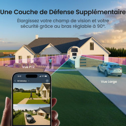 AOSU T2 Pro 3K Camera Surveillance WiFi Exterieure Sans Fil Solaire, Double Caméra 5MP 360° PTZ + 170° Grand Angle Sans Angle Mo
