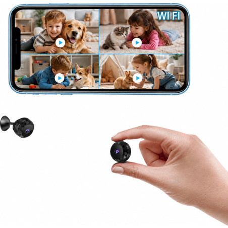 Caméra Espion Mini WiFi Caméras de Sécurité, Rechargeable cachée WiFi sans Fil Micro Nanny Cam avec Détection de Mouvement, Conn