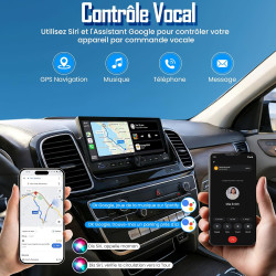 Autoradio 1 din, carplay voiture & android auto sans fil, poste radio bleutooth main libre, écran tactile, navigation gps, contr