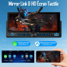 Autoradio 1 din, carplay voiture & android auto sans fil, poste radio bleutooth main libre, écran tactile, navigation gps, contr