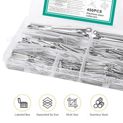 450 Pcs Goupille Fendue, Goupilles Fendues en Acier Inoxydable, Assortiment de Goupilles élastiques de Verrouillage pour réparat