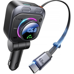 Lencent transmetteur fm bleutooth 5.4 72 w pour voiture, adaptateur bleutooth pour voiture avec câble de charge extensible, allu