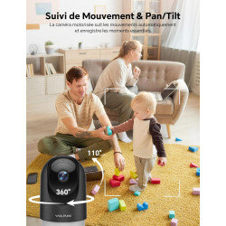 WOLFANG Camera Interieur 2K WiFi, Caméra Intérieure 360° PTZ avec Suivi Automatique, Vision Nocturne & Audio Bidirectionnel, Bab