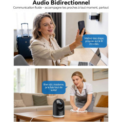 WOLFANG Camera Interieur 2K WiFi, Caméra Intérieure 360° PTZ avec Suivi Automatique, Vision Nocturne & Audio Bidirectionnel, Bab