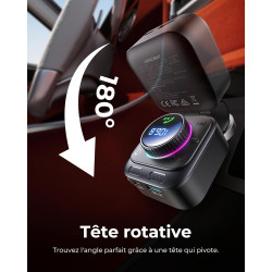 Lencent transmetteur fm bleutooth 5.4 72 w pour voiture, adaptateur bleutooth pour voiture avec câble de charge extensible, allu