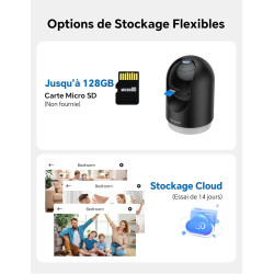 WOLFANG Camera Interieur 2K WiFi, Caméra Intérieure 360° PTZ avec Suivi Automatique, Vision Nocturne & Audio Bidirectionnel, Bab