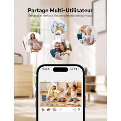 WOLFANG Camera Interieur 2K WiFi, Caméra Intérieure 360° PTZ avec Suivi Automatique, Vision Nocturne & Audio Bidirectionnel, Bab