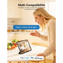 WOLFANG Camera Interieur 2K WiFi, Caméra Intérieure 360° PTZ avec Suivi Automatique, Vision Nocturne & Audio Bidirectionnel, Bab