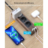 TOPREK Multiprise USB, Rallonge Multiprise en Finition Bois Marron 1.5M avec 3 Prises AC Française, 1 USB C et 1 USB A, 1 Interr