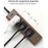 TOPREK Multiprise USB, Rallonge Multiprise en Finition Bois Marron 1.5M avec 3 Prises AC Française, 1 USB C et 1 USB A, 1 Interr